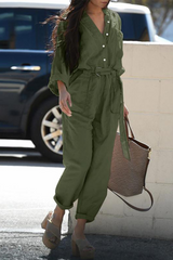 Casual Solid Patchwork Turndown Collar Harlan Jumpsuits