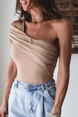 Fashion Solid Patchwork One Shoulder T-Shirts
