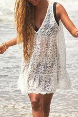 Vacation Solid Hollowed Out Swimwears Cover Up