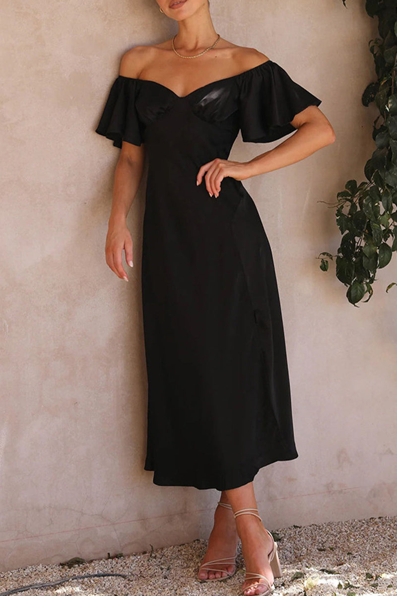 Celebrities Solid Slit Off the Shoulder Pleated Dresses