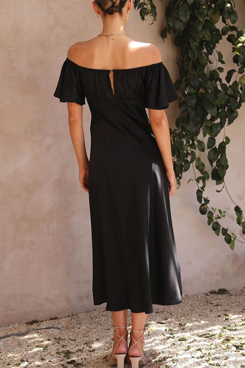 Celebrities Solid Slit Off the Shoulder Pleated Dresses