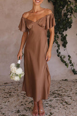 Celebrities Solid Slit Off the Shoulder Pleated Dresses