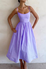Solid Fold U Neck Sling Dress Dresses(4 Colors)