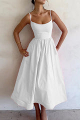 Solid Fold U Neck Sling Dress Dresses(4 Colors)