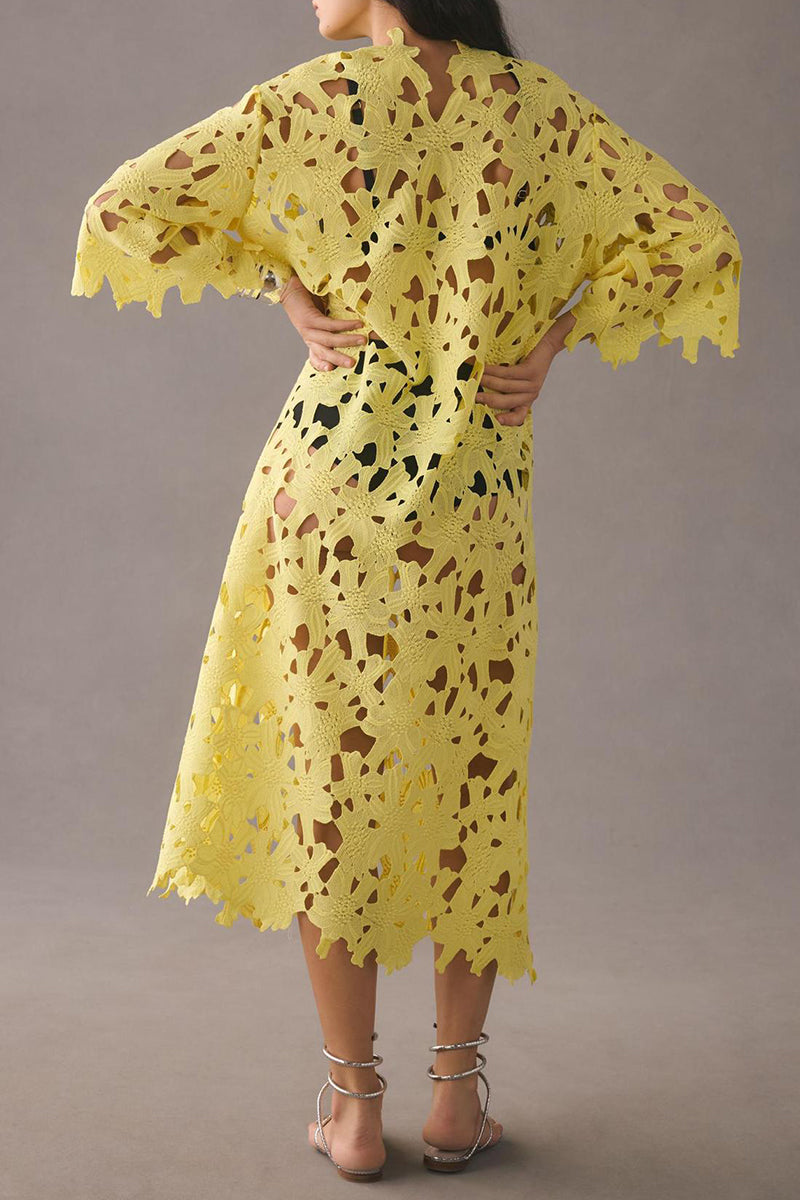 Vacation Solid Hollowed Out Swimwears Cover Up