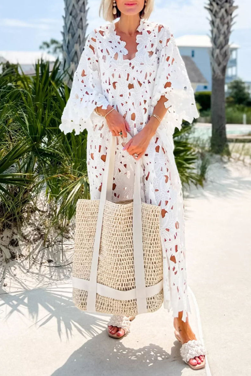 Vacation Solid Hollowed Out Swimwears Cover Up