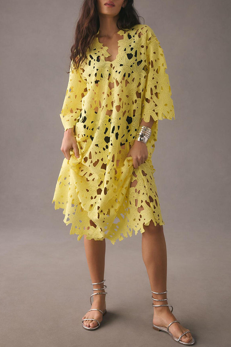 Vacation Solid Hollowed Out Swimwears Cover Up