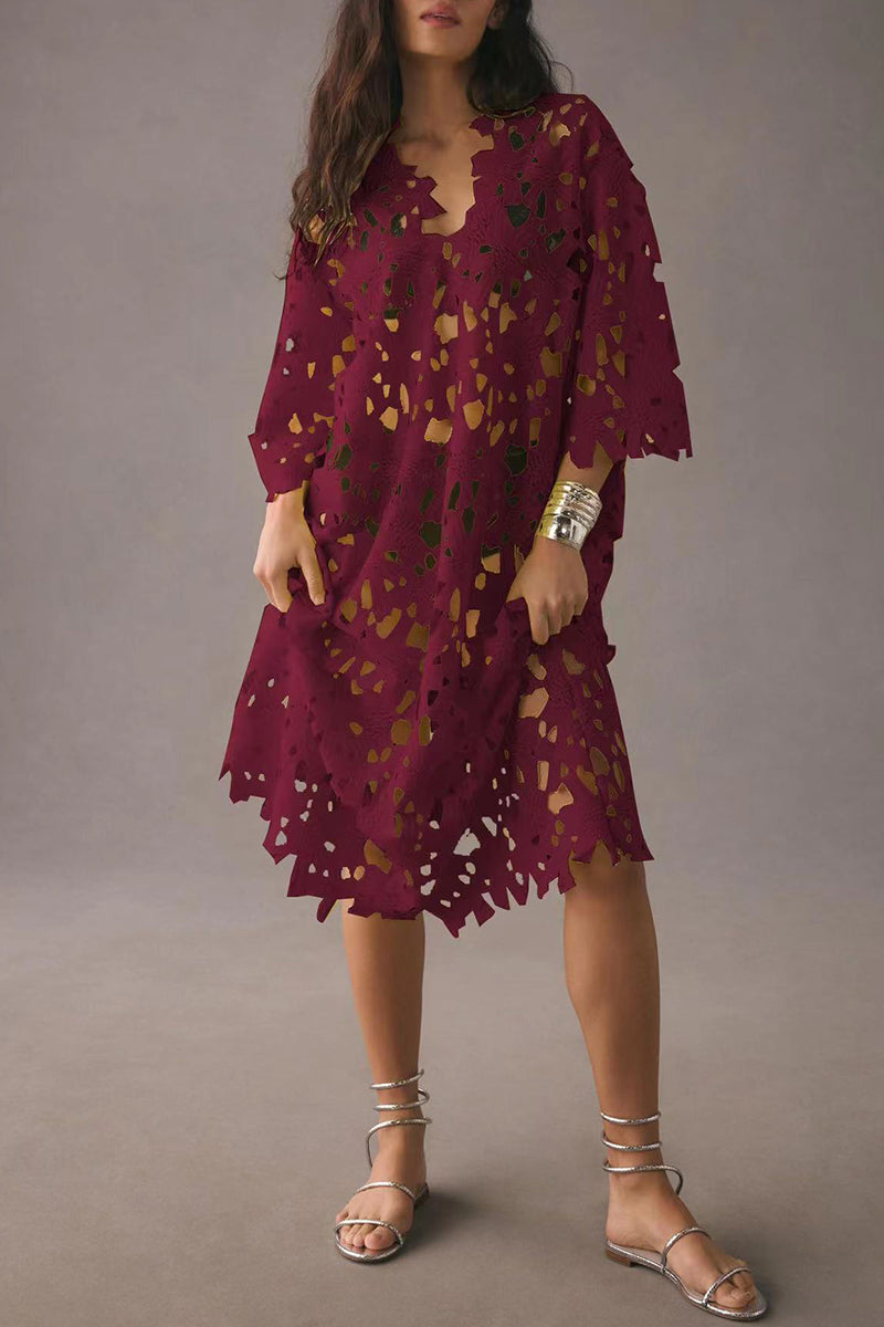 Vacation Solid Hollowed Out Swimwears Cover Up