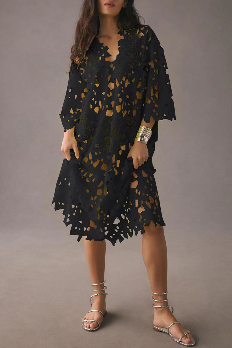 Vacation Solid Hollowed Out Swimwears Cover Up
