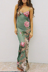 Vacation Floral Patchwork V Neck Printed Dresses(4 Colors)