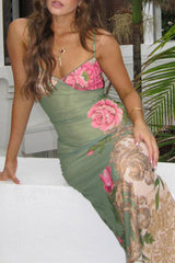 Vacation Floral Patchwork V Neck Printed Dresses(4 Colors)