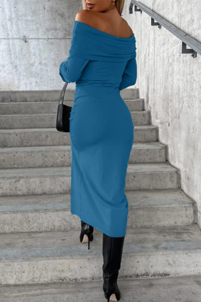 Simplicity Solid Slit Off the Shoulder A Line Dresses