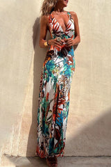 Vacation Floral Backless V Neck Printed Dresses(3 Colors)