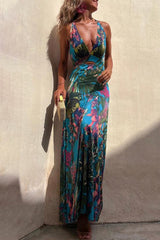 Vacation Floral Backless V Neck Printed Dresses(3 Colors)