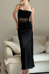 Solid Backless Square Collar Sling Dress Dresses