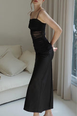 Solid Backless Square Collar Sling Dress Dresses