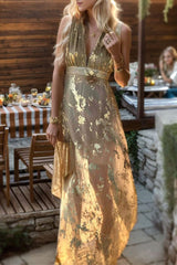 Bronzing Patchwork V Neck Evening Dresses