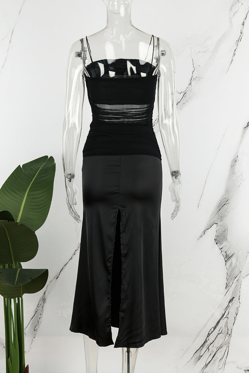 Solid Backless Square Collar Sling Dress Dresses