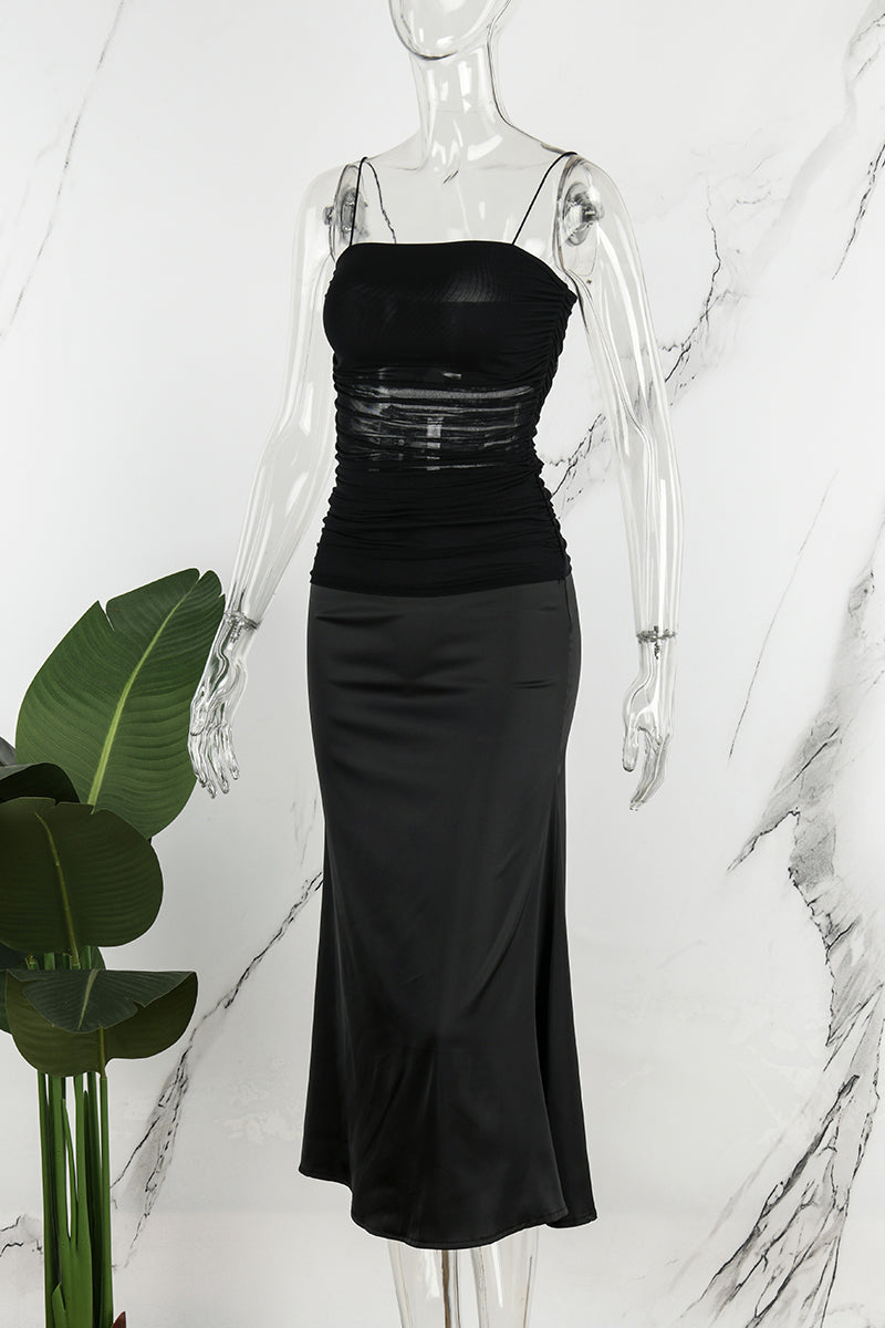 Solid Backless Square Collar Sling Dress Dresses