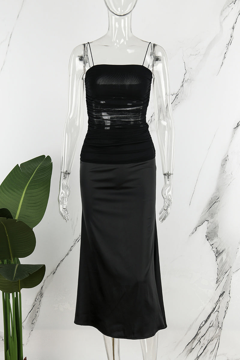 Solid Backless Square Collar Sling Dress Dresses