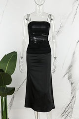 Solid Backless Square Collar Sling Dress Dresses