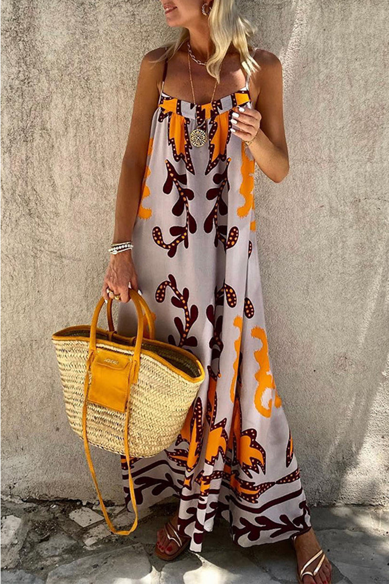 Vacation Geometric Printing U Neck Printed Dress Dresses