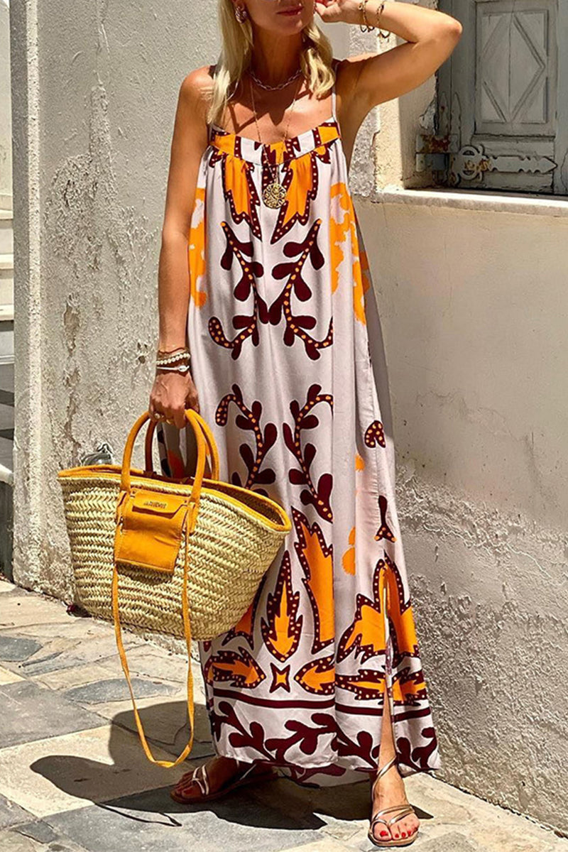 Vacation Geometric Printing U Neck Printed Dress Dresses