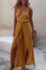 Simplicity Solid Asymmetrical V Neck Loose Jumpsuits
