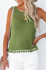 Solid Hollowed Out O Neck Tops