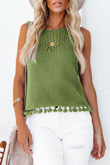 Solid Hollowed Out O Neck Tops
