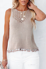 Solid Hollowed Out O Neck Tops