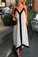 College Solid Patchwork V Neck Sling Dress Dresses