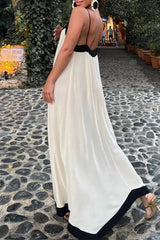 College Solid Patchwork V Neck Sling Dress Dresses