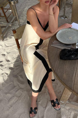College Solid Patchwork V Neck Sling Dress Dresses