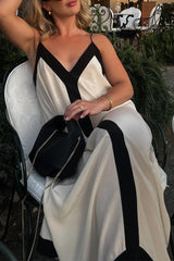 College Solid Patchwork V Neck Sling Dress Dresses