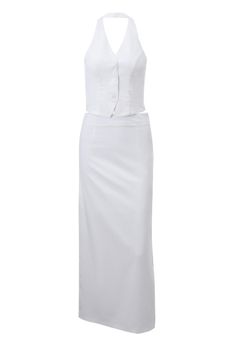 Celebrities Solid Backless Halter Sleeveless Two Pieces