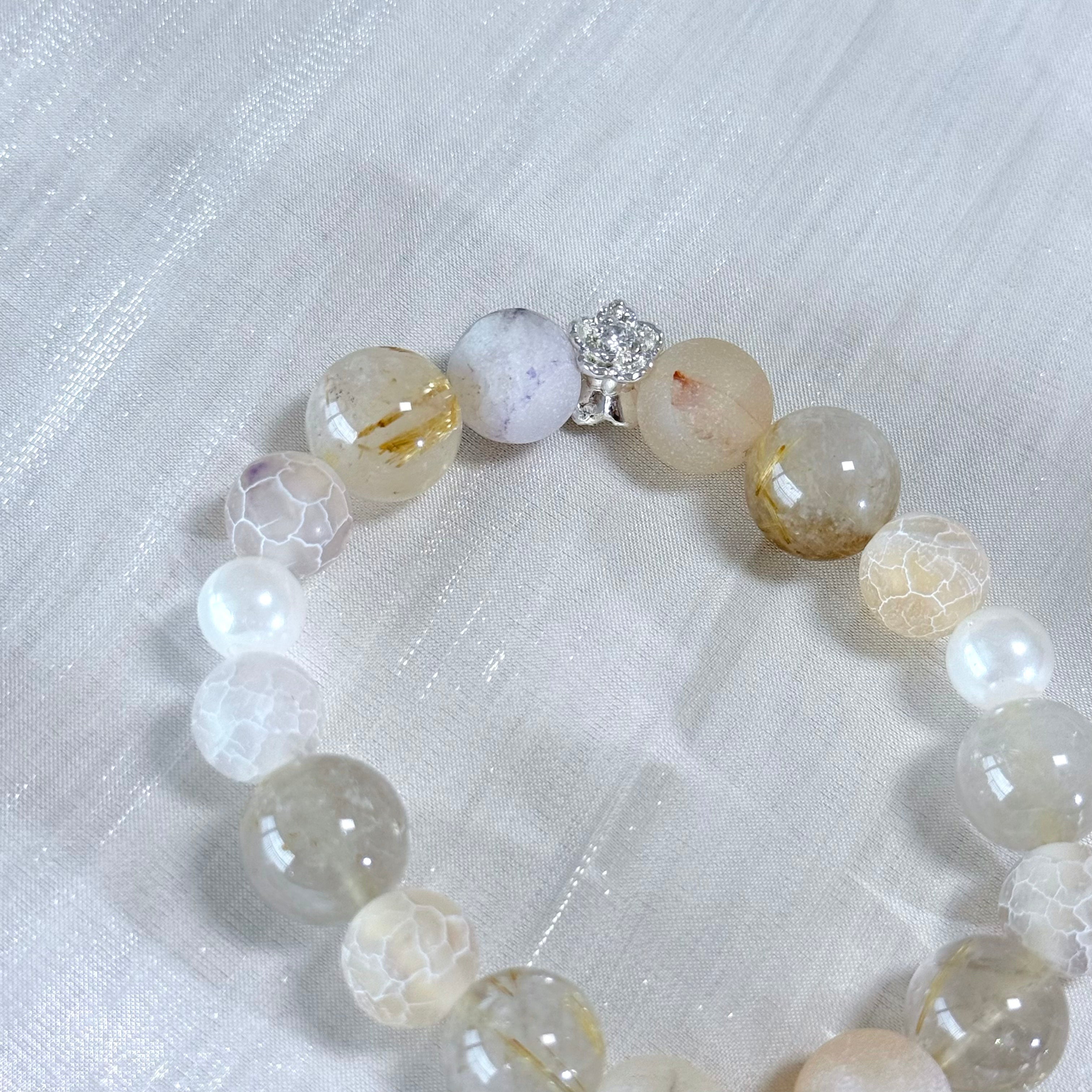 Ethereal White Quartz & Crackle Agate Handmade Bracelet