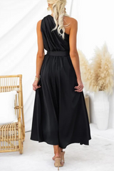 Solid Backless Oblique Collar Waist Skirt Dresses(5 Colors)