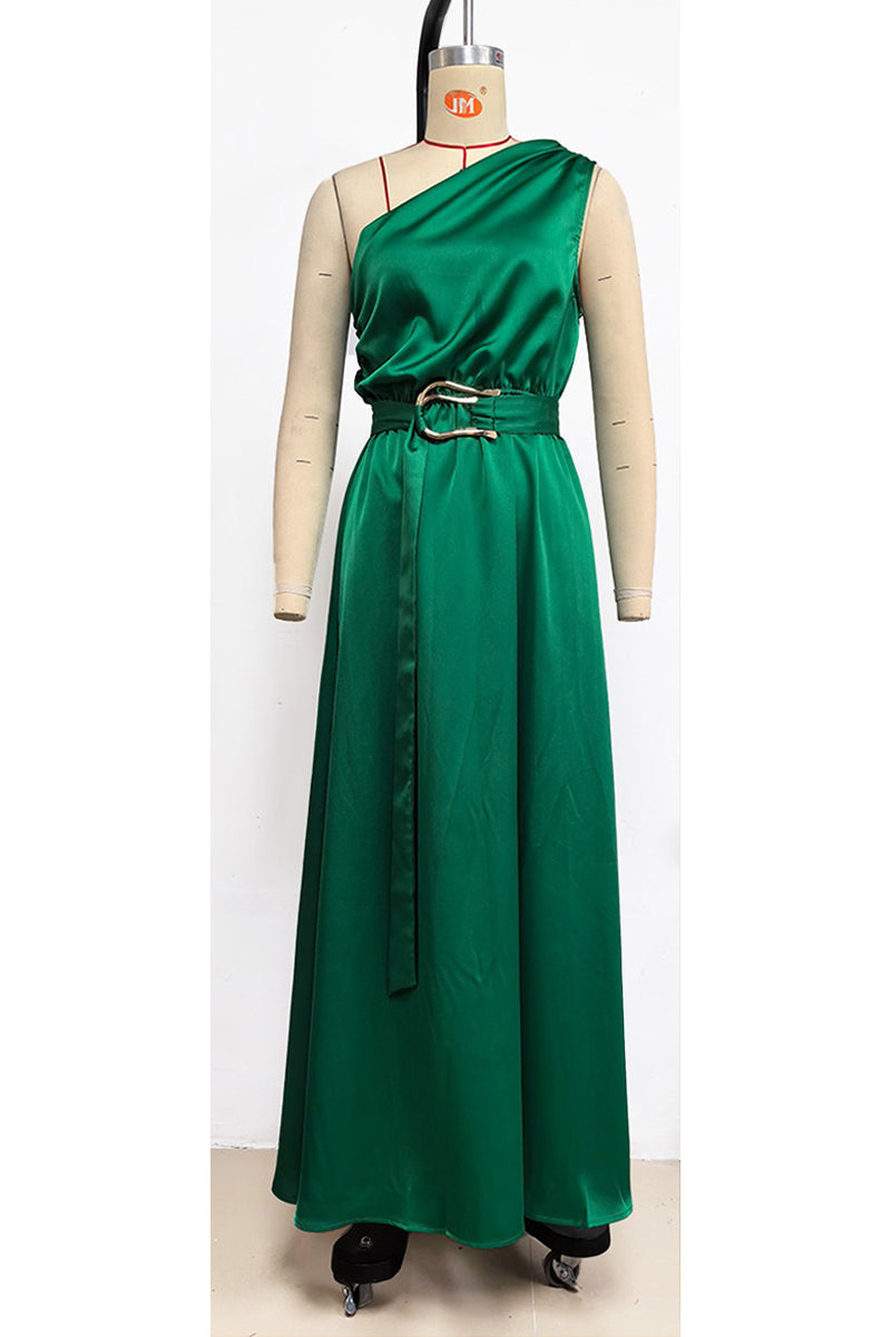 Solid Backless Oblique Collar Waist Skirt Dresses(5 Colors)
