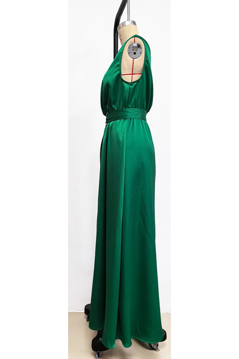 Solid Backless Oblique Collar Waist Skirt Dresses(5 Colors)