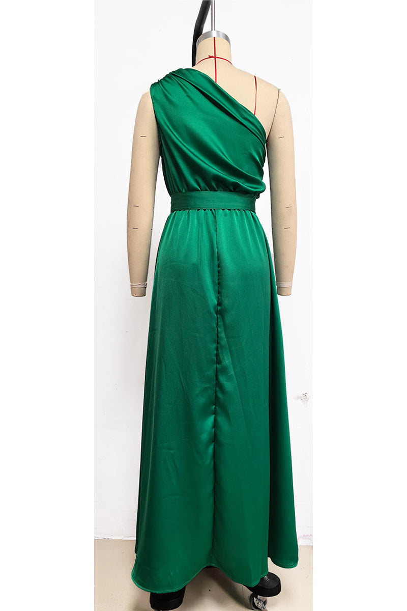 Solid Backless Oblique Collar Waist Skirt Dresses(5 Colors)