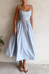 Solid Fold U Neck Sling Dress Dresses(4 Colors)
