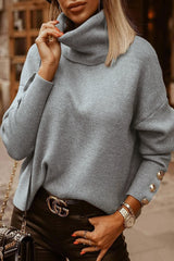 Fashionable High Collar Button Versatile Style Sweaters (3 Colors)