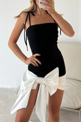 Formal Solid Frenulum With Bow Square Collar Sling Dress Dresses(3 Colors)