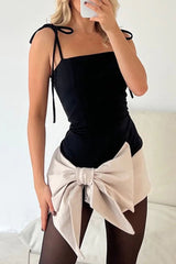 Formal Solid Frenulum With Bow Square Collar Sling Dress Dresses(3 Colors)