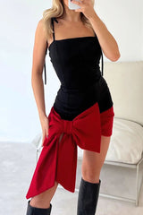 Formal Solid Frenulum With Bow Square Collar Sling Dress Dresses(3 Colors)