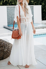 Vacation Solid Lace Hollowed Out Swimwears Cover Up