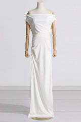 Formal Solid Fold Off the Shoulder Evening Dress Dresses