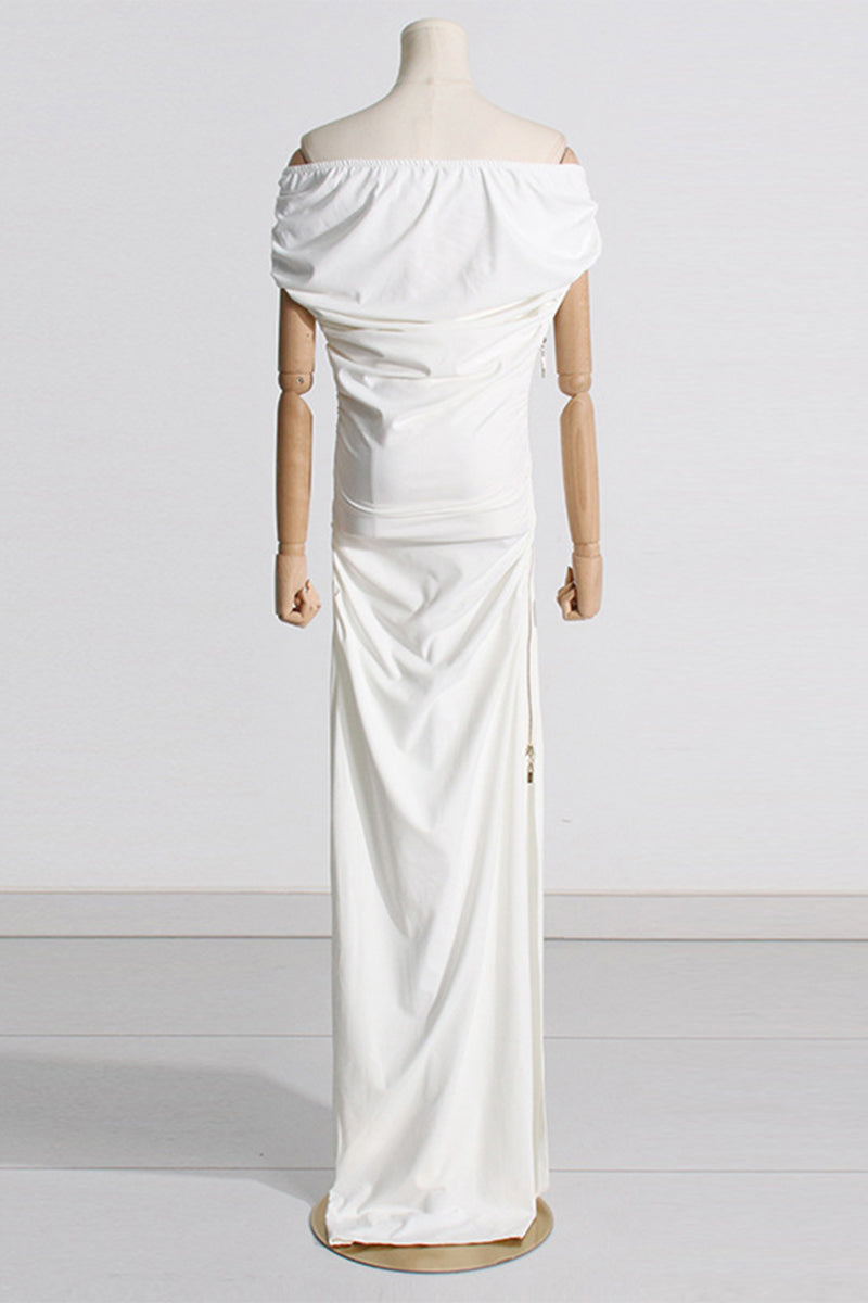 Formal Solid Fold Off the Shoulder Evening Dress Dresses