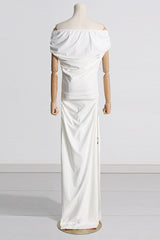 Formal Solid Fold Off the Shoulder Evening Dress Dresses